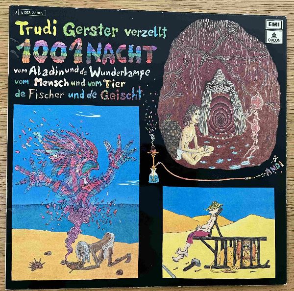 TRUDI GERSTER '1001 Nach... Aladin etc.' original LP Originale Schallplatte mit Klapphülle. Die Hülle ist in sehr gutem Zustand. Die gereinigte LP hat einige Haarkratzer... spielt aber ohne Probleme. Eher seltenes Exemplar.